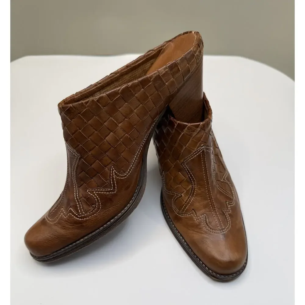 Sesto Meucci Womens Western High Heels Woven Leather Mules Sz 6 Italy